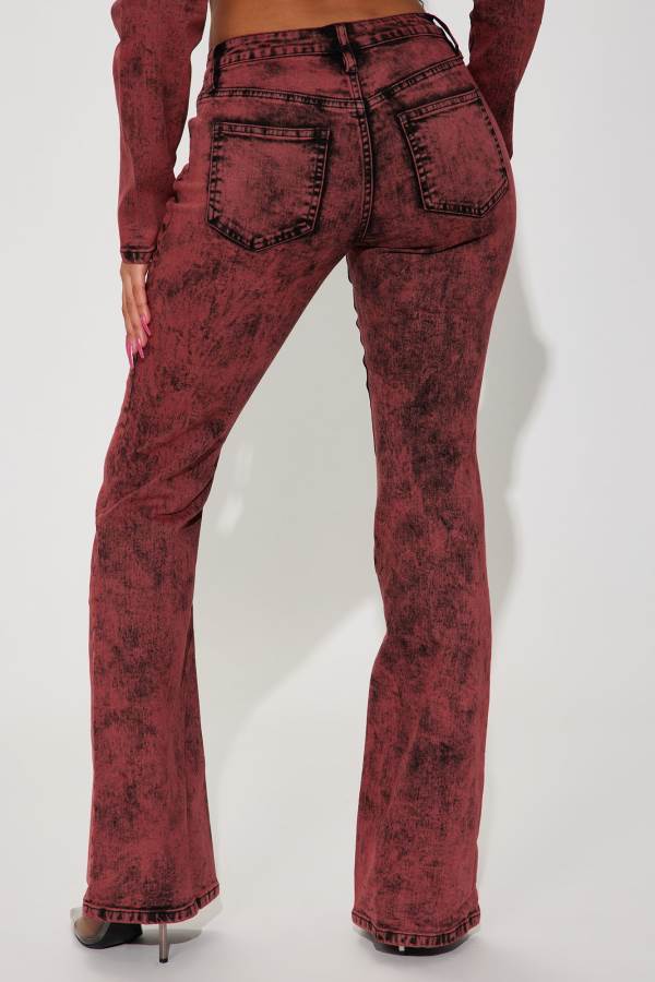 Red / Black Fashion Nova The Fast Lane Low Rise Stretch Flare Women Jeans USA | 385241EHW