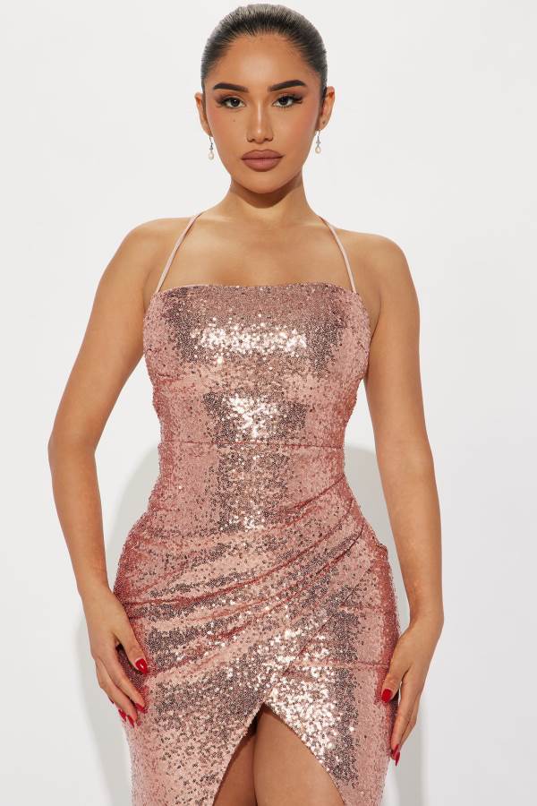 Rose Gold Fashion Nova Janelle Sequin Maxi Women Dress USA | 680451KDJ