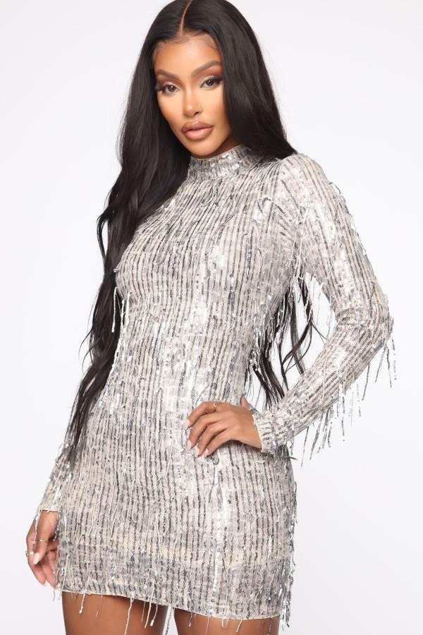 Silver Fashion Nova At The Disco Sequin Mini Women Dress USA | 530718JNG