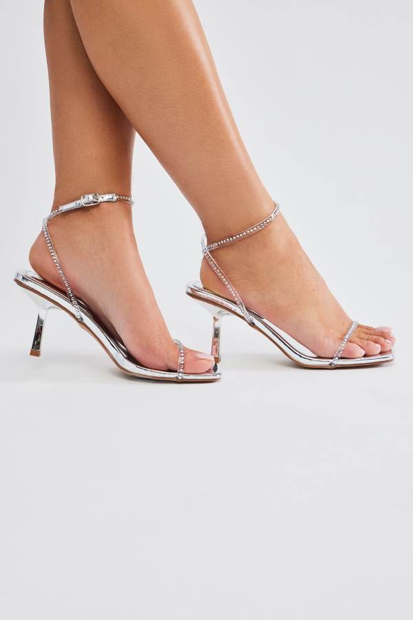 Silver Fashion Nova Don't Be One Sided Heeled Women Sandals USA | 510237EXW