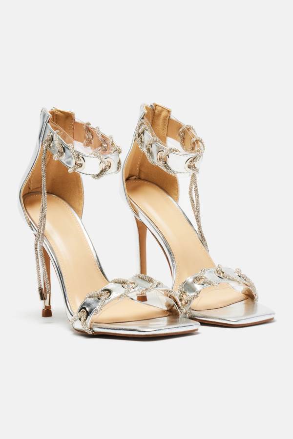 Silver Fashion Nova Easy On The Eye Heeled Women Sandals USA | 841039IYL