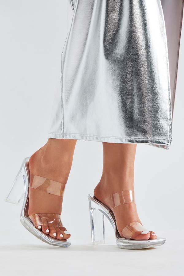 Silver Fashion Nova Level You Up Heeled Women Sandals USA | 958213BTF