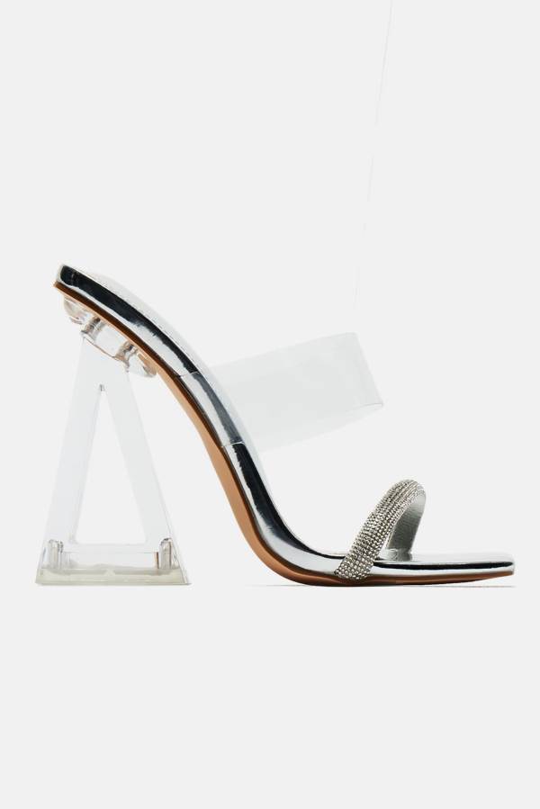 Silver Fashion Nova Mine For The Weekend Heeled Women Sandals USA | 189375FMP