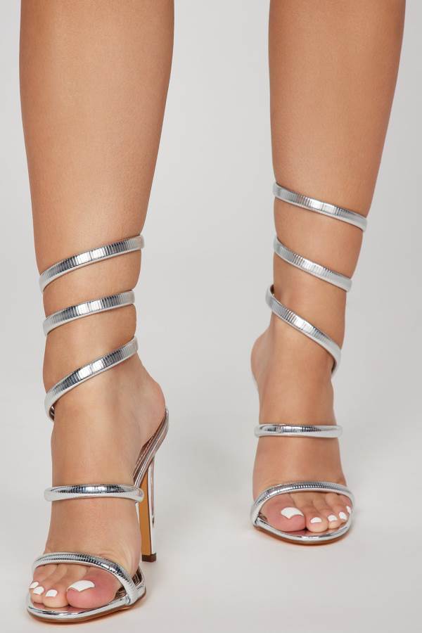 Silver Fashion Nova Nikia Heeled Women Sandals USA | 647382JVT