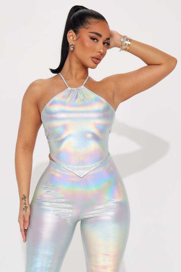 Silver Fashion Nova Won't Stop Glowing Pant Set Women Pants USA | 203785XFQ