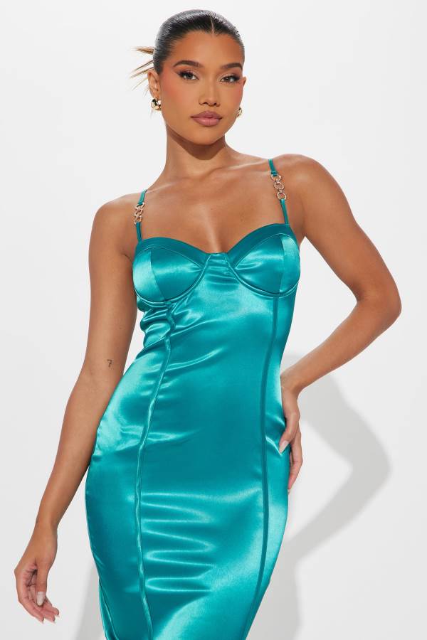 Turquoise Fashion Nova Be My Darling Satin Midi Women Dress USA | 176824MVH