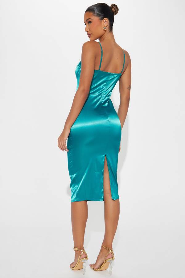 Turquoise Fashion Nova Be My Darling Satin Midi Women Dress USA | 176824MVH