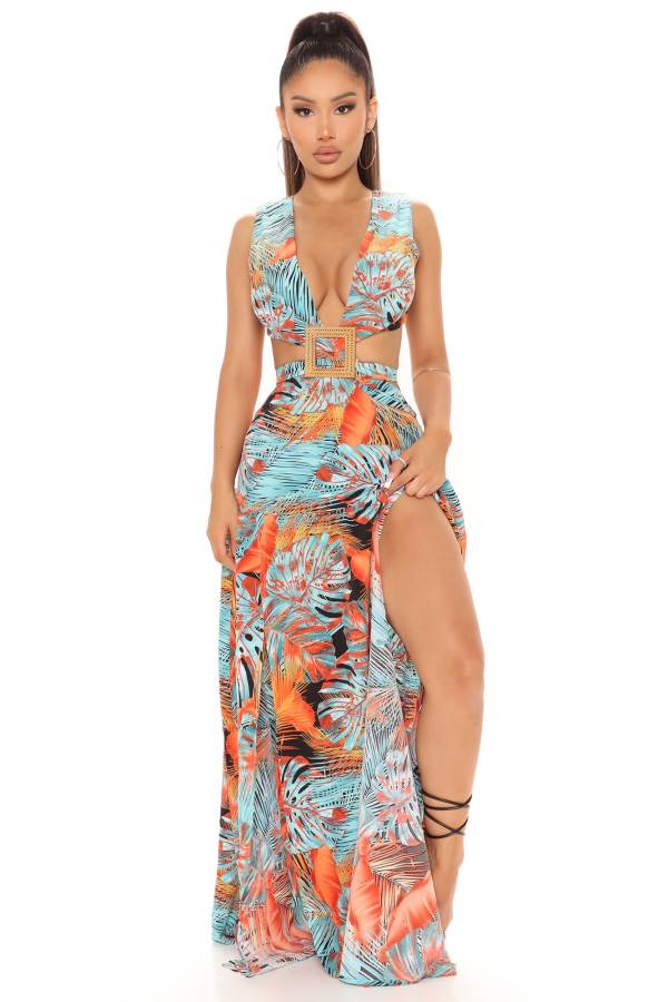 Turquoise Fashion Nova Brunch In The Tropics Maxi Women Dress USA | 796483YWI