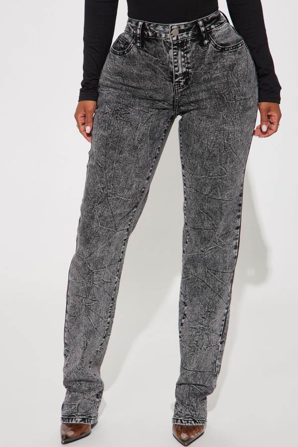 Wash Black Fashion Nova Take You There Stacked Straight Leg Women Jeans USA | 703586FPL