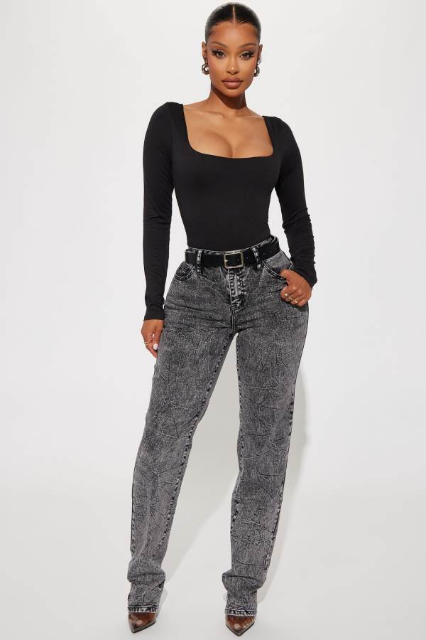 Wash Black Fashion Nova Take You There Stacked Straight Leg Women Jeans USA | 703586FPL