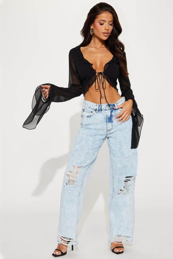 Wash Blue Fashion Nova Causing Trouble Ripped Straight Leg Women Jeans USA | 906473HSB