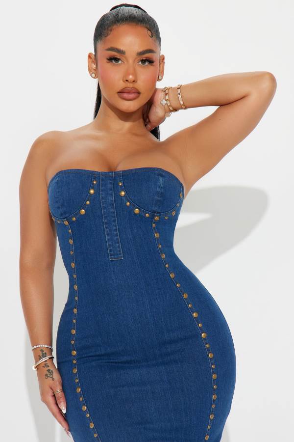 Wash Fashion Nova Bluebell Denim Midi Women Dress USA | 634812SCU