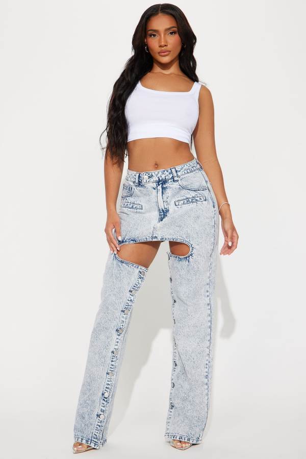 Wash Fashion Nova Brandi Button Up Straight Leg Women Jeans USA | 501479VCB