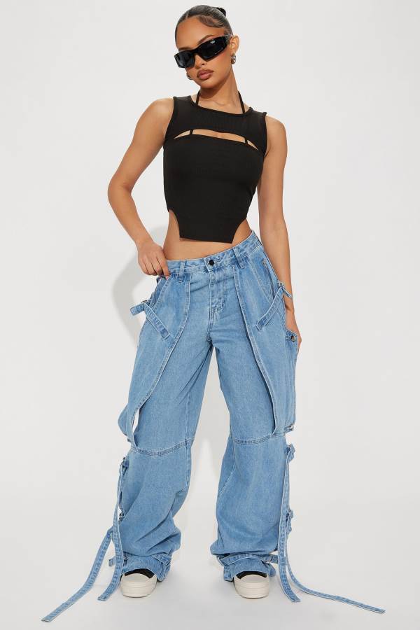 Wash Fashion Nova Bringing It Back Strappy Wide Leg Women Jeans USA | 036974LCX