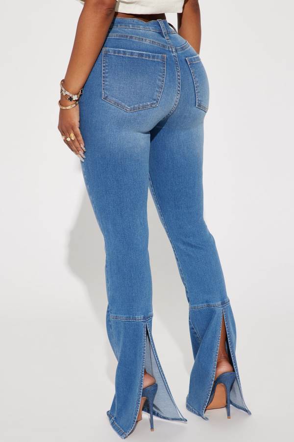 Wash Fashion Nova Brooklyn Stretch Slit Hem Bootcut Women Jeans USA | 364512TAH