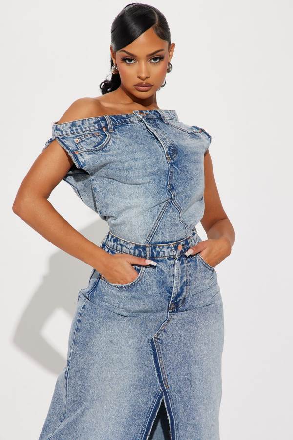 Wash Fashion Nova Demi Denim Maxi Women Dress USA | 305426QDL