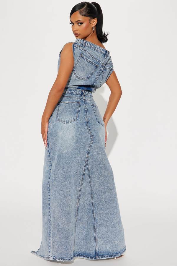 Wash Fashion Nova Demi Denim Maxi Women Dress USA | 305426QDL