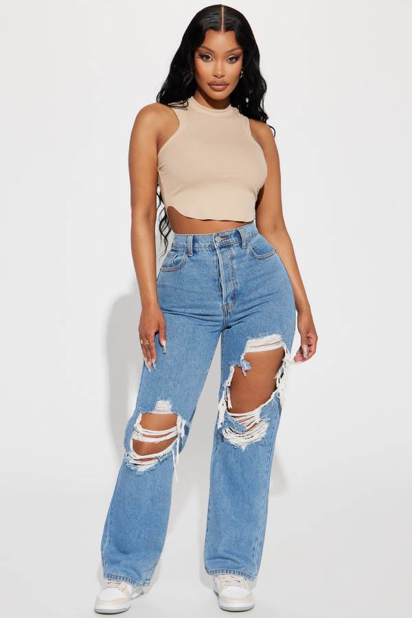 Wash Fashion Nova Drive You Crazy Ripped Non Stretch Straight Leg Women Jeans USA | 287901XDA