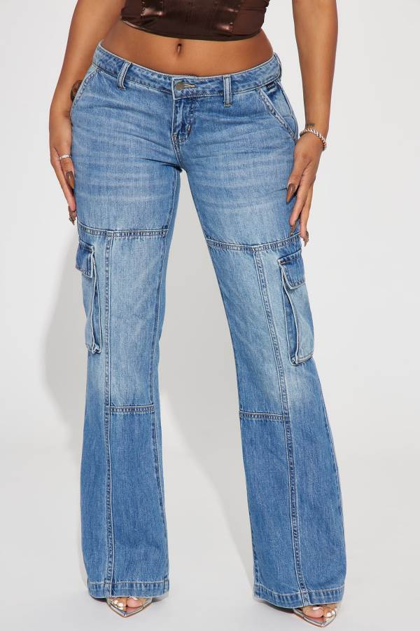 Wash Fashion Nova Dropping By Cargo Flare Women Jeans USA | 419687UQP