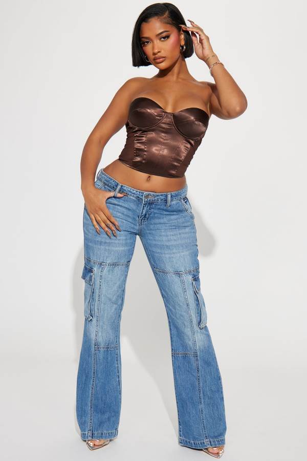 Wash Fashion Nova Dropping By Cargo Flare Women Jeans USA | 419687UQP