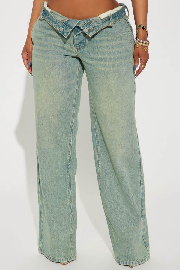 Wash Fashion Nova Frankie Foldover Tinted Wide Leg Women Jeans USA | 410798WVM