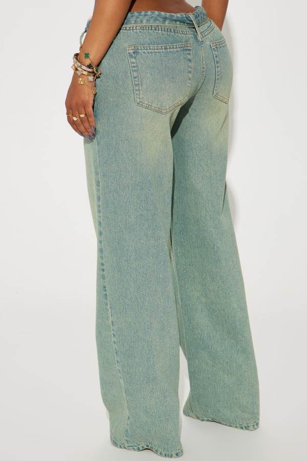 Wash Fashion Nova Frankie Foldover Tinted Wide Leg Women Jeans USA | 410798WVM