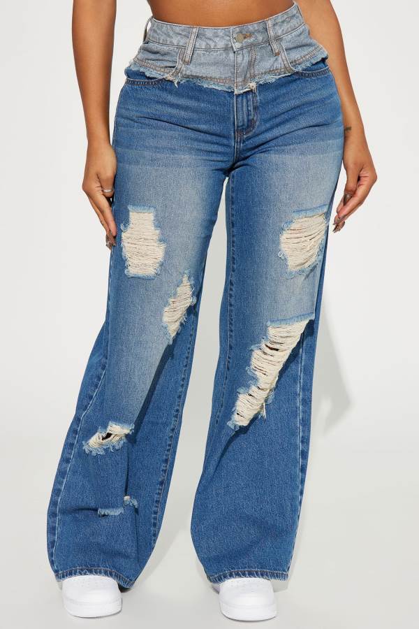 Wash Fashion Nova Gaslighter Wide Leg Ripped Women Jeans USA | 862549LFV