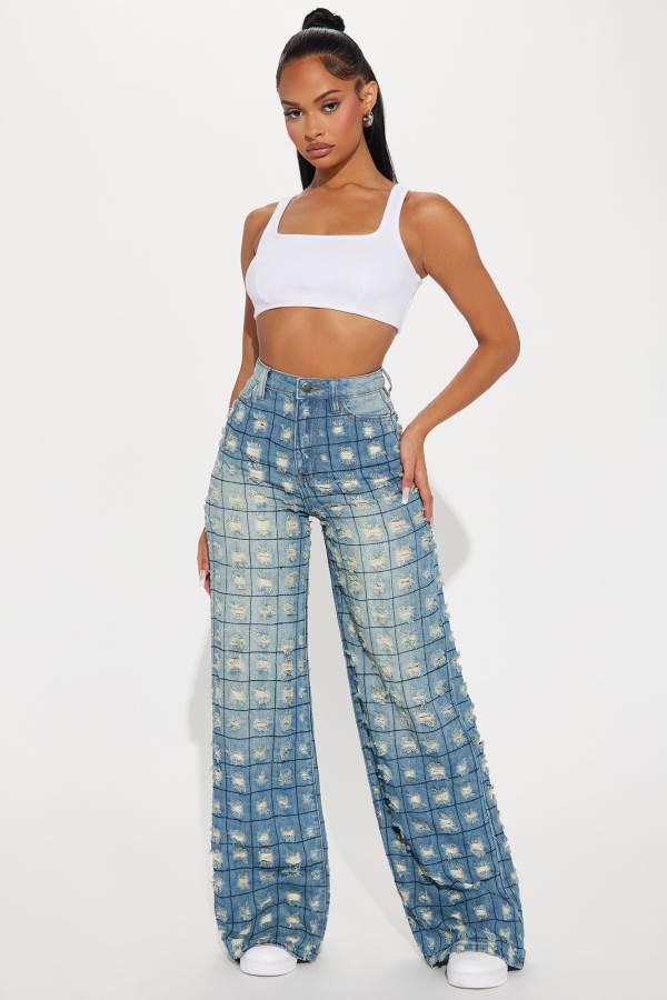 Wash Fashion Nova Hit Your Line Ripped Wide Leg Women Jeans USA | 253641VLJ