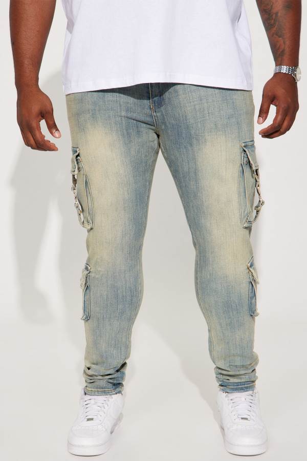 Wash Fashion Nova Hold On Cargo Stacked Skinny Men Jeans USA | 680572OJC