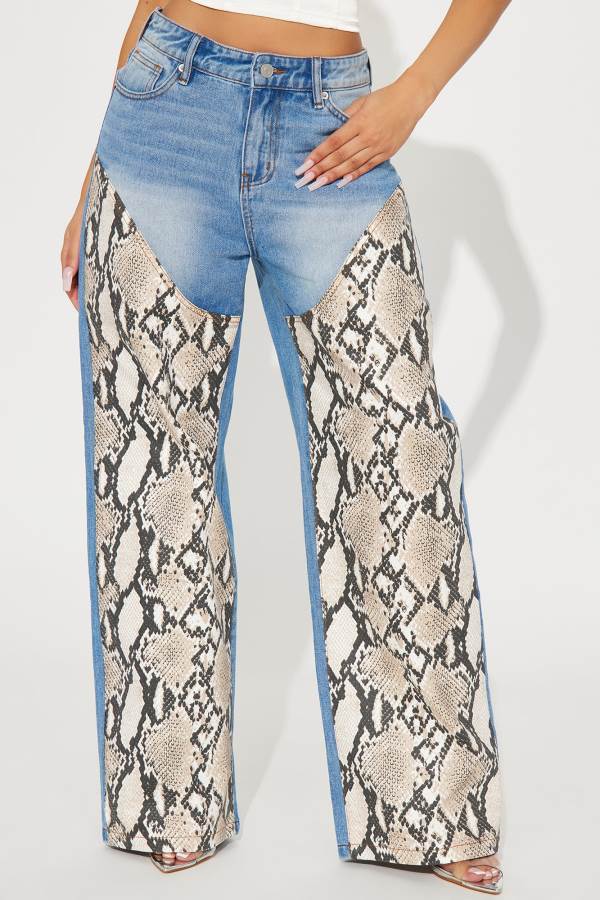 Wash Fashion Nova In The Details Snake Print Wide Leg Women Jeans USA | 810974NAE