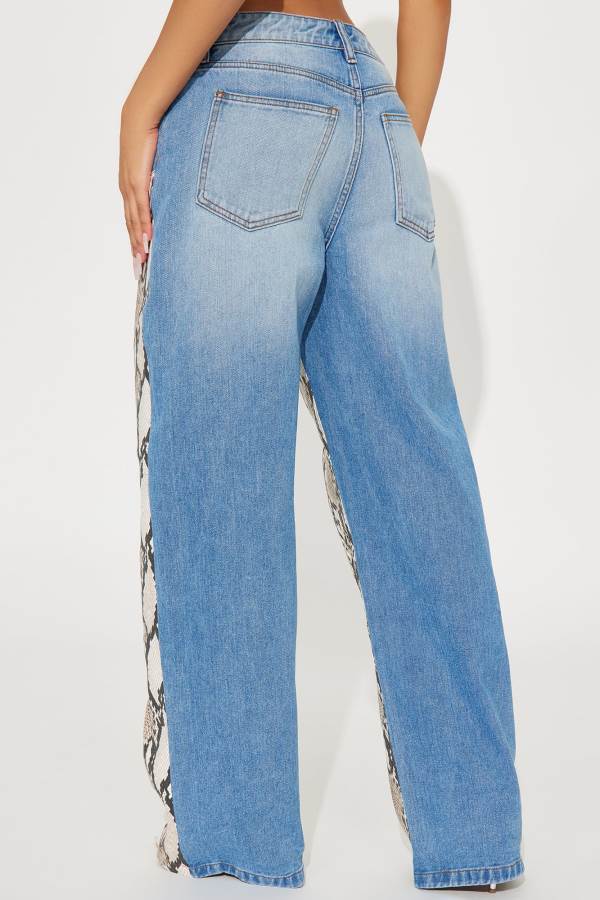 Wash Fashion Nova In The Details Snake Print Wide Leg Women Jeans USA | 810974NAE