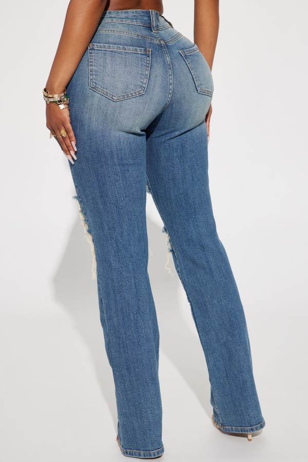 Wash Fashion Nova Let It Be Stretch Straight Leg Women Jeans USA | 693485MCK