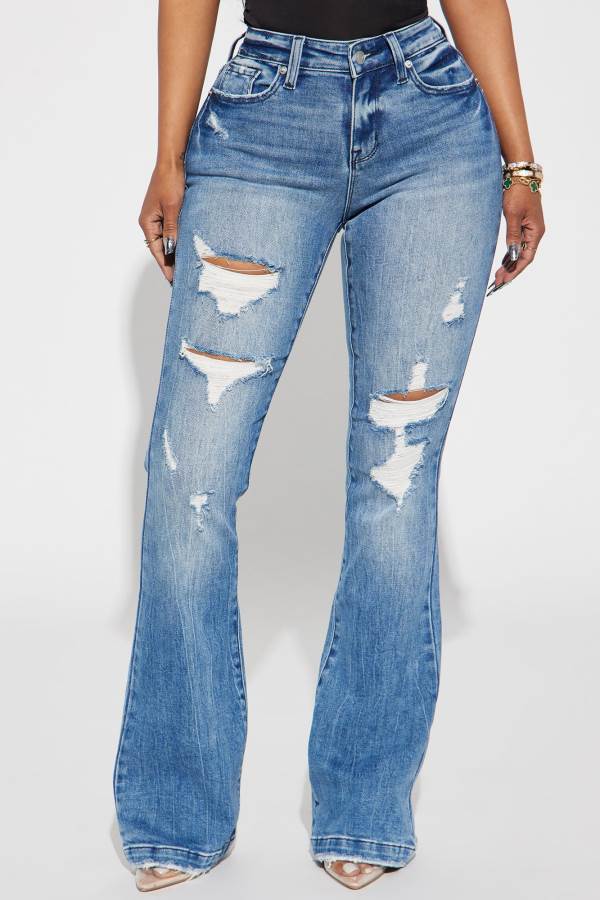 Wash Fashion Nova Marley Ripped Compression Flare Women Jeans USA | 483526LRZ