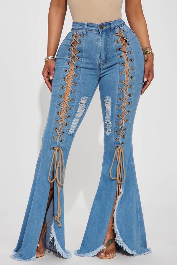 Wash Fashion Nova New Developments Lace Up Flare Women Jeans USA | 091346XKL