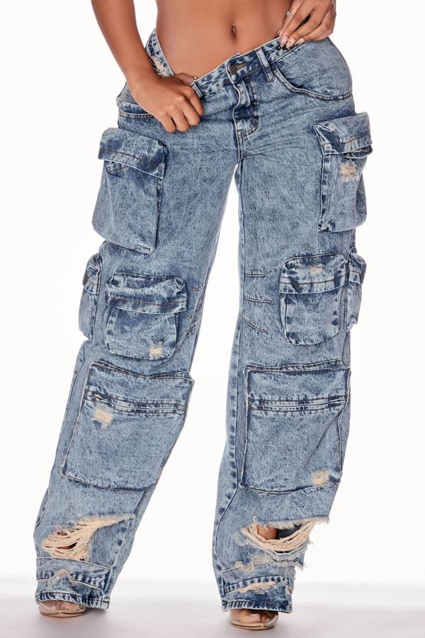 Wash Fashion Nova Nikki Non Stretch Acid Wash Cargo Women Jeans USA | 971865UJW