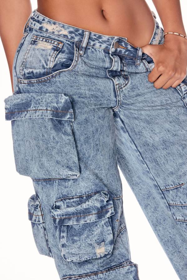 Wash Fashion Nova Nikki Non Stretch Acid Wash Cargo Women Jeans USA | 971865UJW