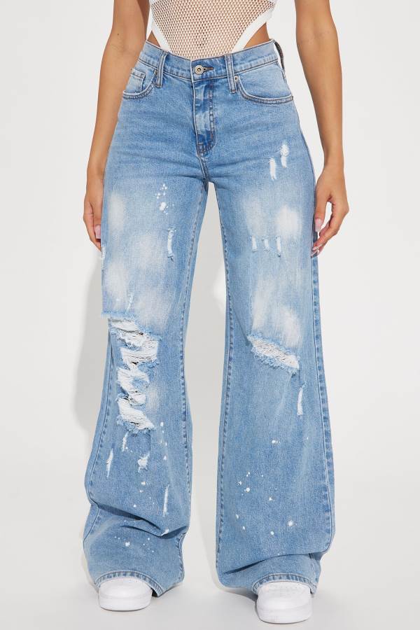 Wash Fashion Nova Point Of Interest Ripped Baggy Women Jeans USA | 458176DFC