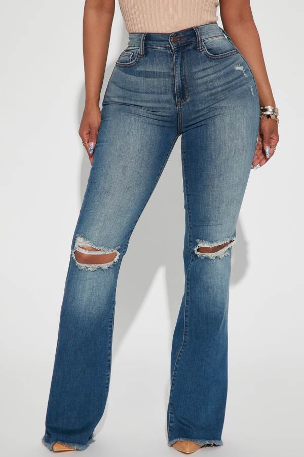 Wash Fashion Nova Richie Ripped Flare Women Jeans USA | 103729TWE