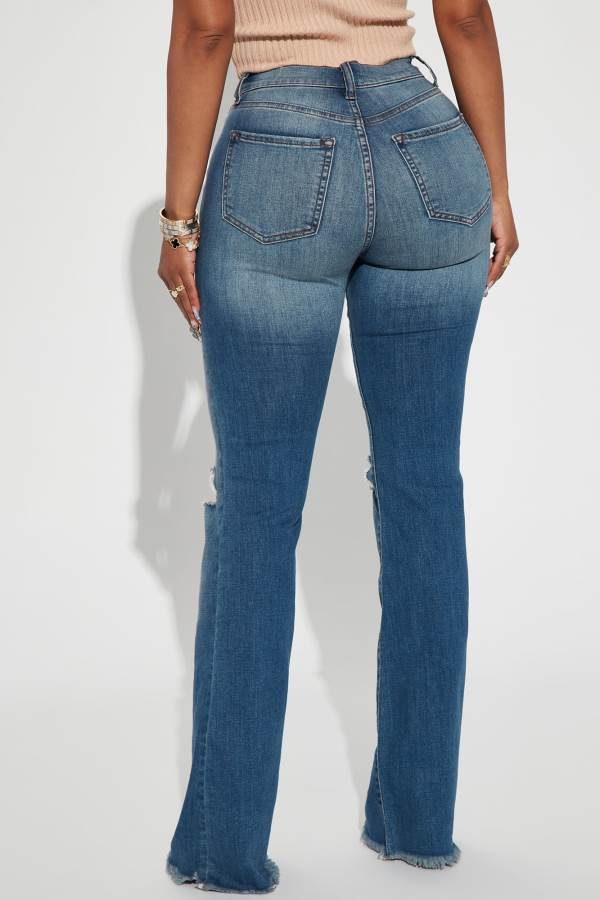 Wash Fashion Nova Richie Ripped Flare Women Jeans USA | 103729TWE