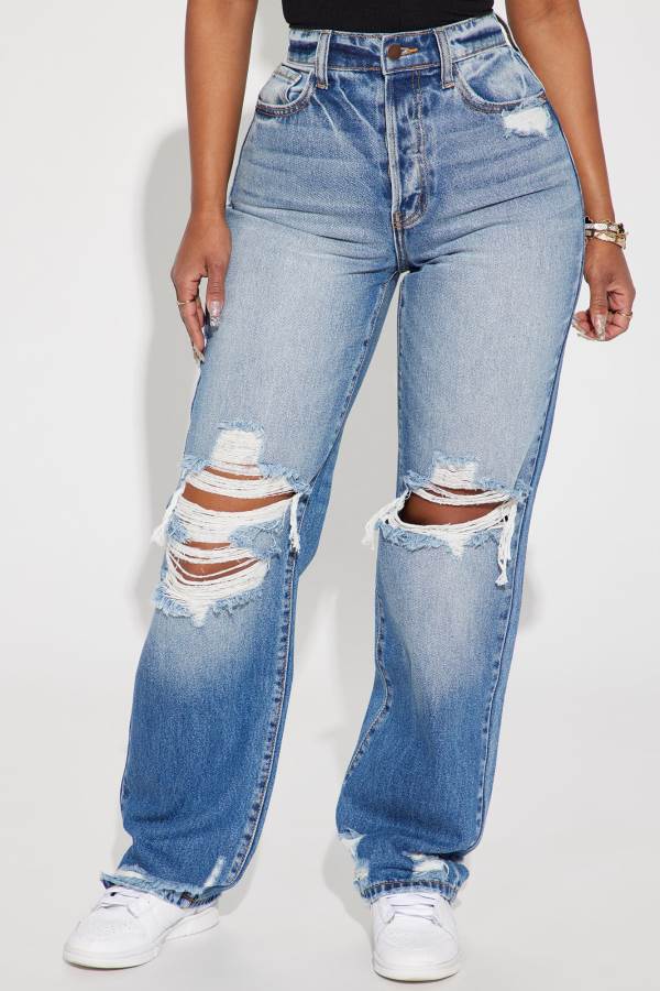 Wash Fashion Nova Ryder Ripped Non Stretch Straight Leg Women Jeans USA | 756408JVB