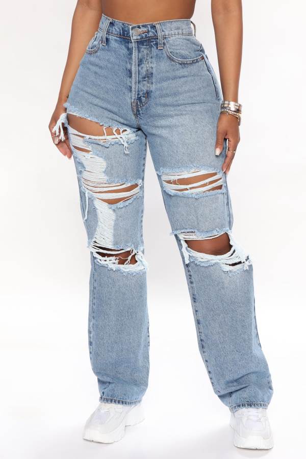 Wash Fashion Nova Seeking Thrills Shredded Straight Leg Women Jeans USA | 961432LMY