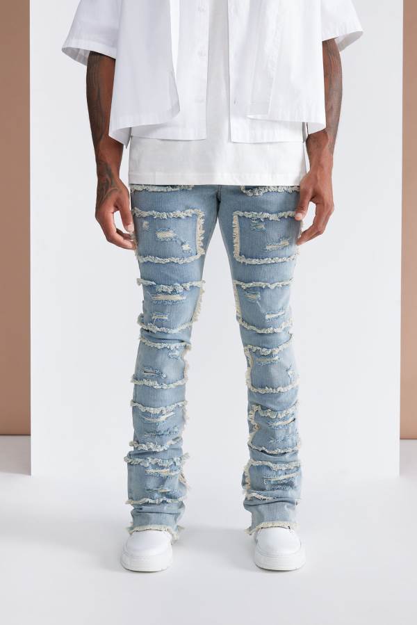 Wash Fashion Nova Shredded Stacked Skinny Flared Men Jeans USA | 293456EAW