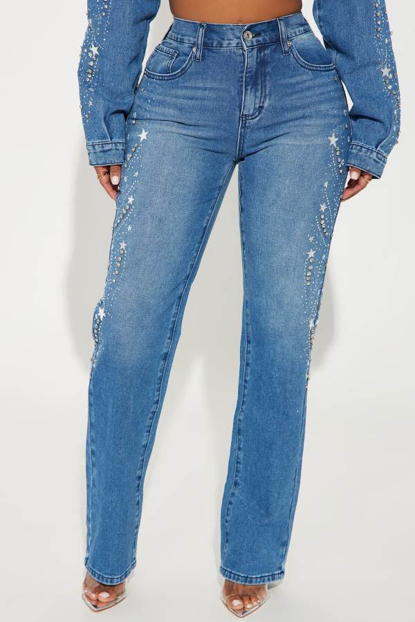 Wash Fashion Nova Starstruck Embellished Straight Leg Women Jeans USA | 035781CTF