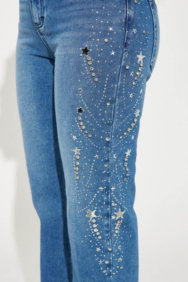 Wash Fashion Nova Starstruck Embellished Straight Leg Women Jeans USA | 035781CTF