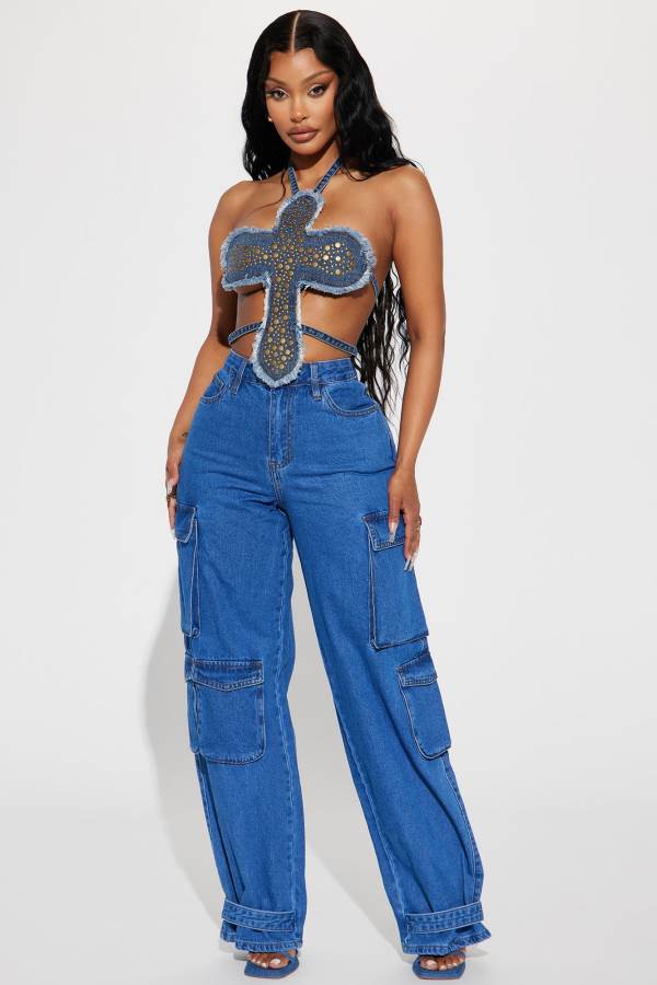 Wash Fashion Nova Time To Hustle Non Stretch Cargo Women Jeans USA | 410523UKT