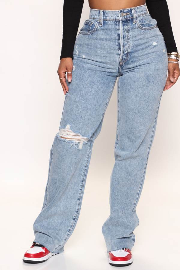 Wash Fashion Nova Topanga 90's Ripped Straight Leg Women Jeans USA | 306498NKA