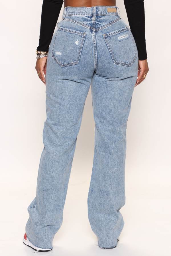 Wash Fashion Nova Topanga 90's Ripped Straight Leg Women Jeans USA | 306498NKA