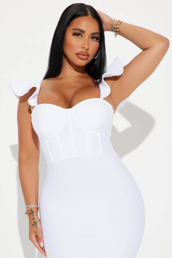 White Fashion Nova Alani Bandage Midi Women Dress USA | 716902HEP