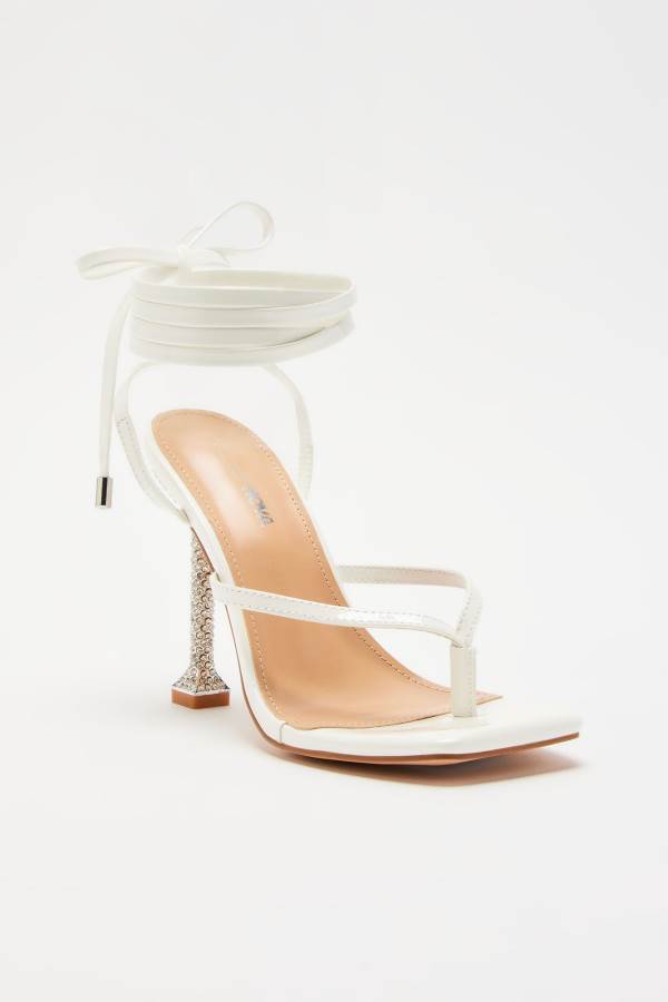 White Fashion Nova Analise Wrap Up Heeled Women Sandals USA | 730951BQT