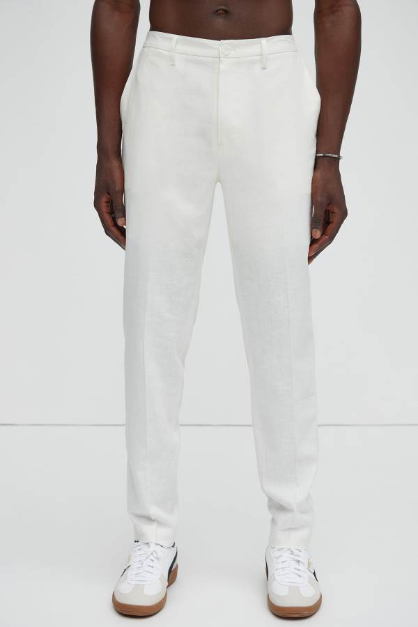 White Fashion Nova Bahamas Linen Suit Men Pants USA | 851497IJX